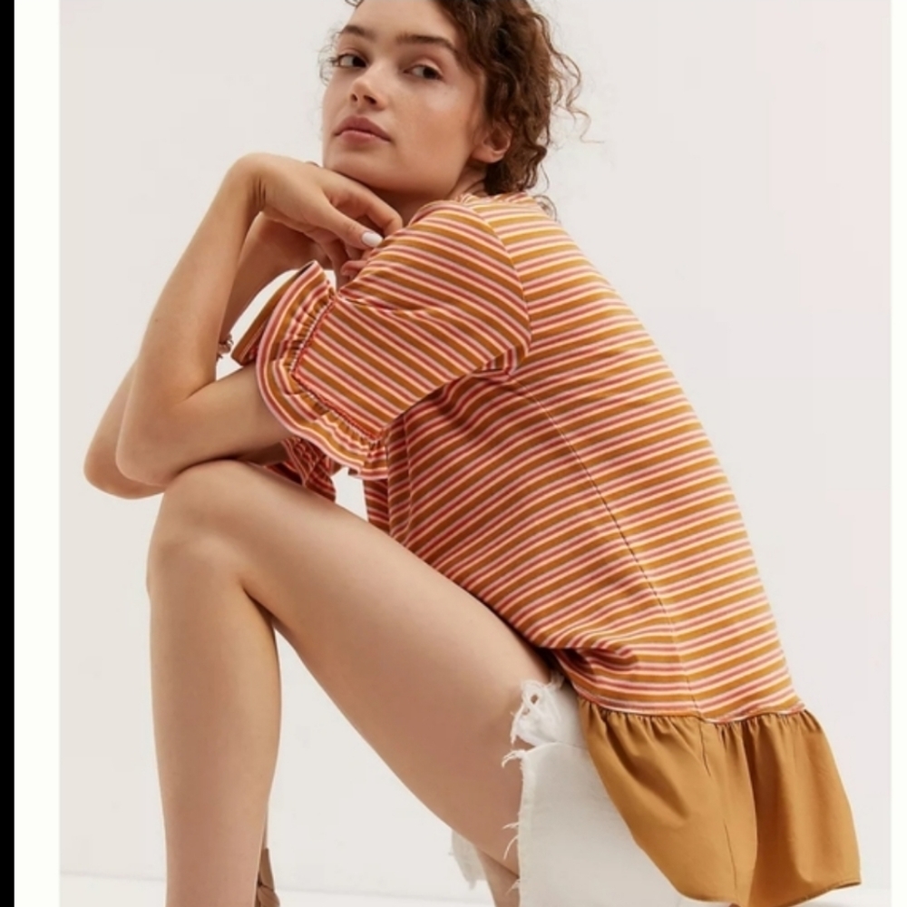 ❤ NWT! MAEVE ANTHROPOLOGIE PEPLUM STRIPED RUFFLE SHIRT / TOP, SMALL - Picture 2 of 10